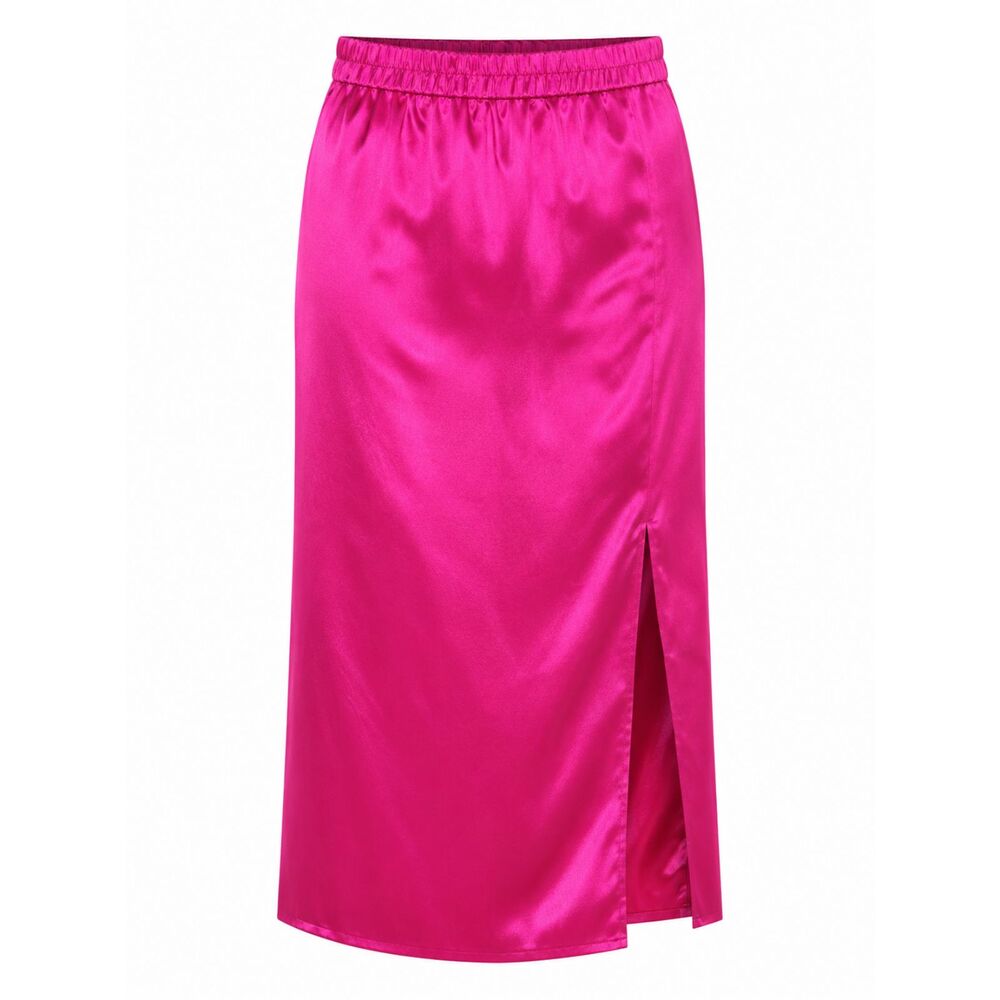 Michael Marcella Fuchsia Satin Midi Skirt Size 12 Side Slit Formal Party